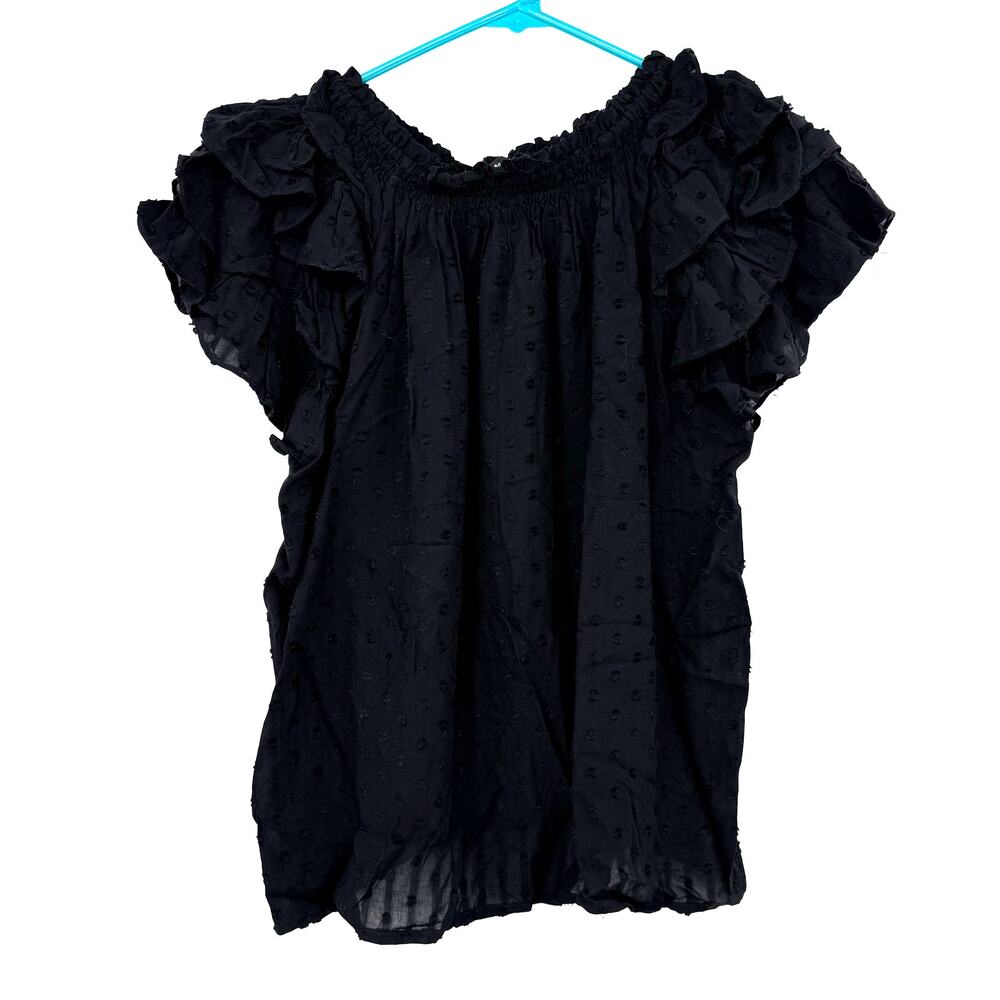 Olivaceous Size Small Short Sleeve Blouse Top Shirt Black Flutter Sleeves